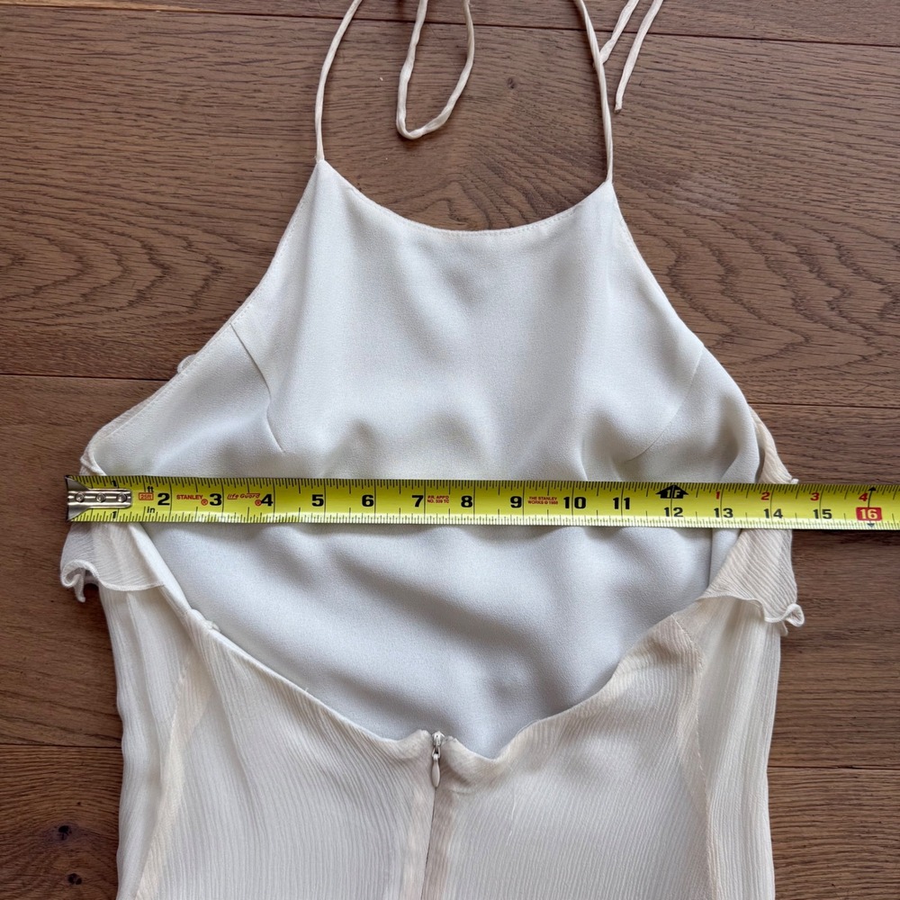 Hartnell Silk Cream Halter Maxi Ruffle Tiered Handkerchief Hem Cream White - Picture 3 of 7